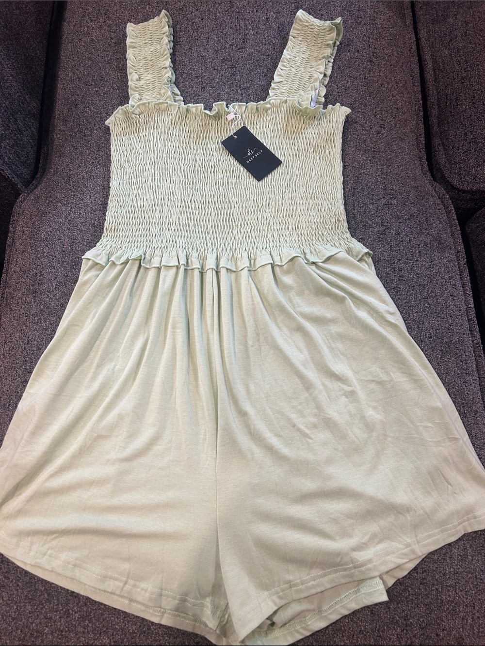 Smocked Strap Romper in Pale Mint - Unbranded